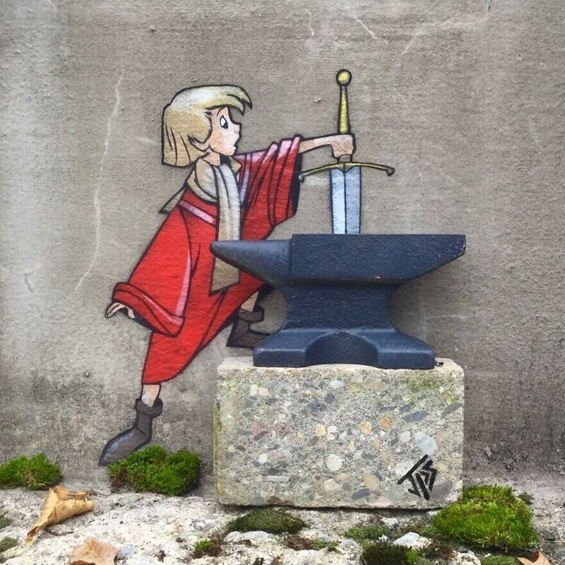 Художник создает граффити, взаимодействующие с окружающей средой (10 фото)
