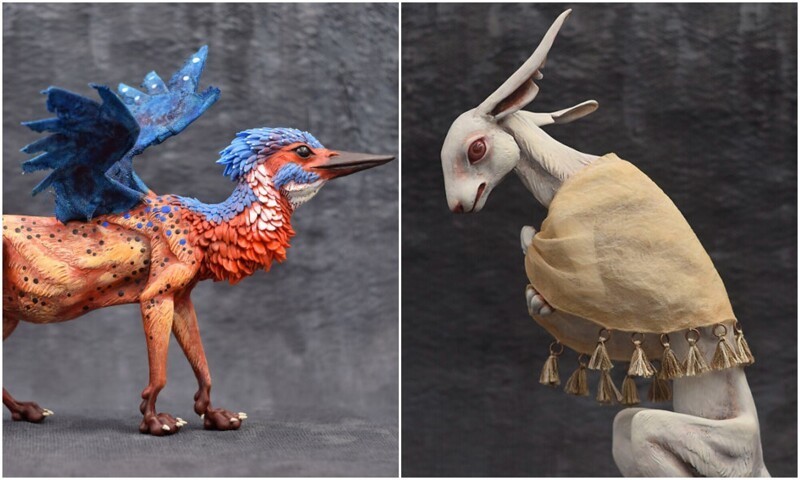 Девушка мастерит фигурки фантазийных существ из глины (35 фото)