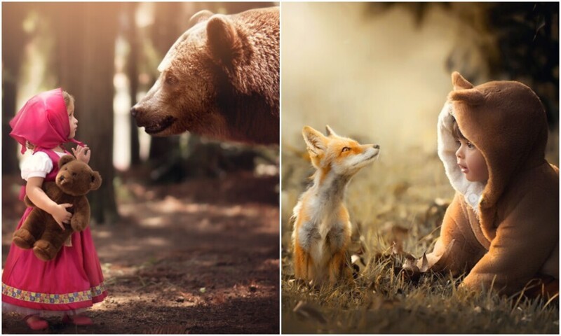 A girl creates fabulous photos of children with wild animals (17 photos)