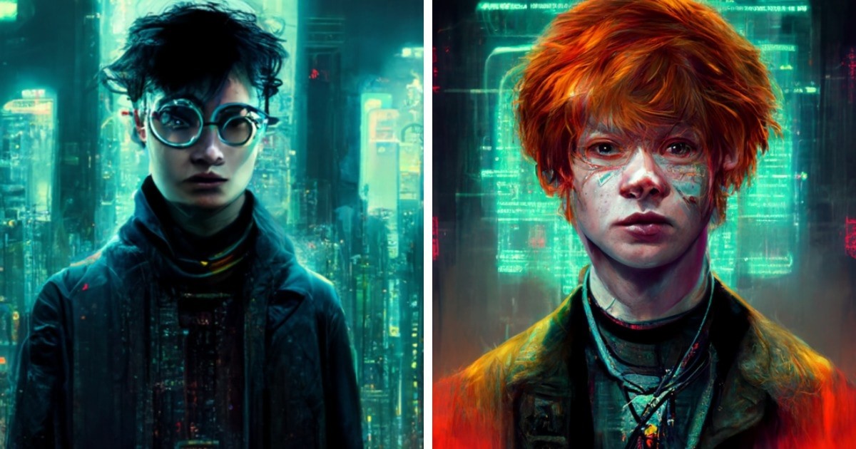 Какими были бы герои «Гарри Поттера», окажись они в мире киберпанка (24 фото)
