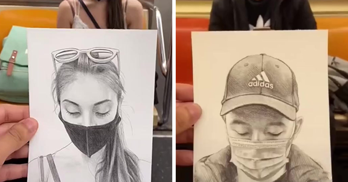 Художник дарит незнакомцам в метро их гиперреалистичные портреты (28 фото + 2 видео)