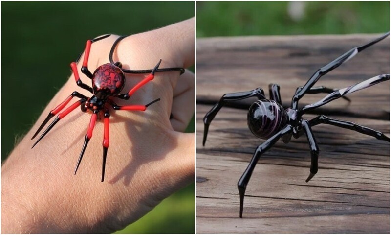 Реалистичные фигурки пауков, сделанные из стекла (20 фото)
