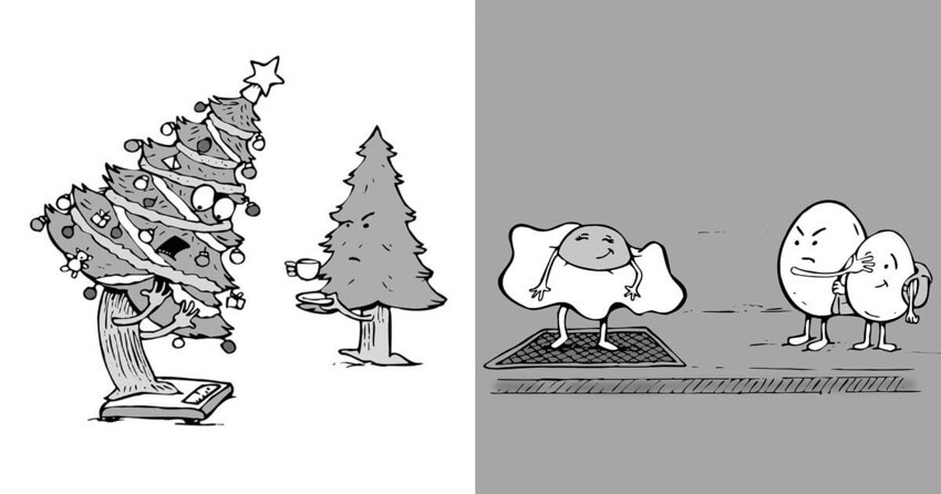 17 забавных чёрно-белых иллюстраций от чилийского карикатуриста, которые умеет видеть необычное в обычном (18 фото)