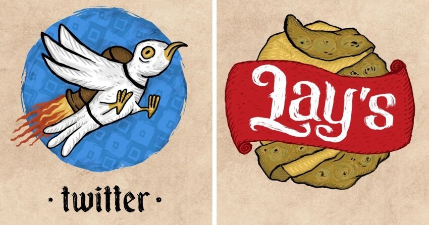 Как выглядели бы логотипы известных компаний, если бы их рисовали художники из Средневековья (12 фото)