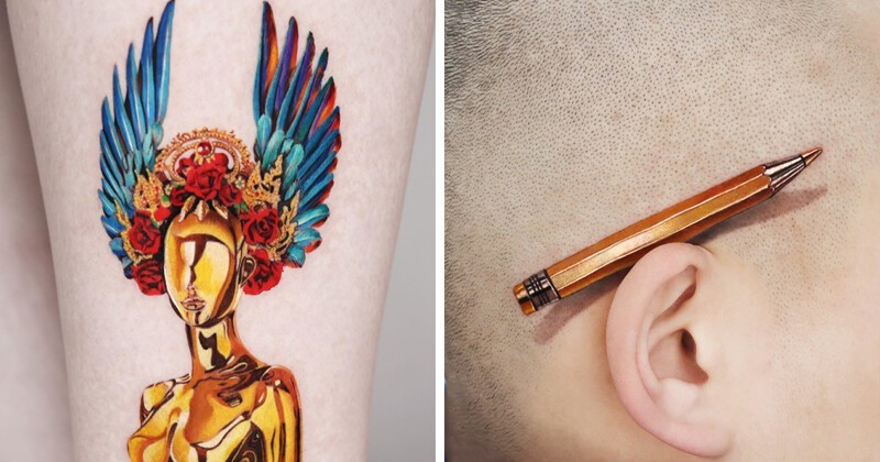 Stunning 3D gold tattoos from an artist from New York (31 photos)