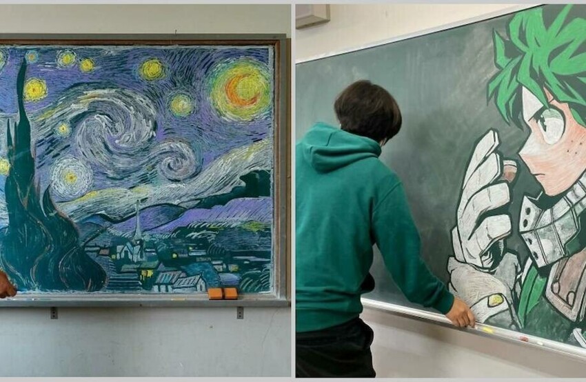 15 потрясающих картин от учителя, который рисует мелом на школьной доске (16 фото)