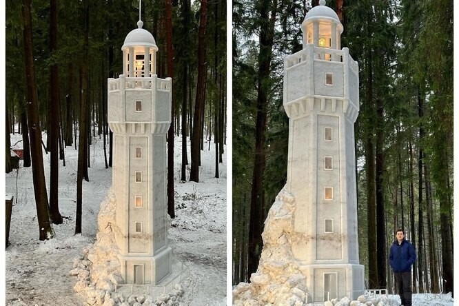Белорус слепил из снега 9-метровую копию французского маяка (7 фото)