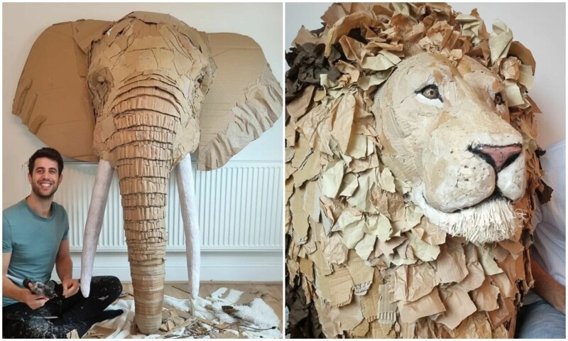 A guy makes animal sculptures from cardboard and recycled materials (23 photos)