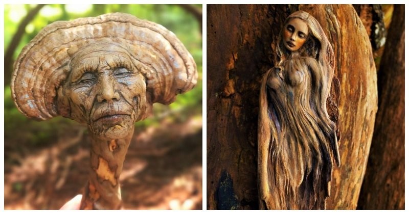 Художник делает невероятные скульптуры из коряги, ракушек и сушеных грибов (39 фото)