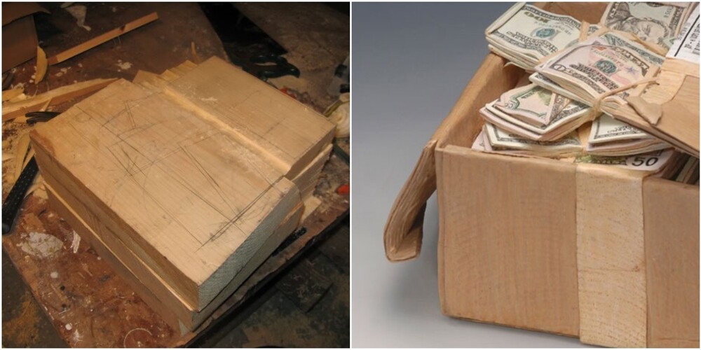 Мужчина превратил деревянный брусок в коробку с деньгами (18 фото)