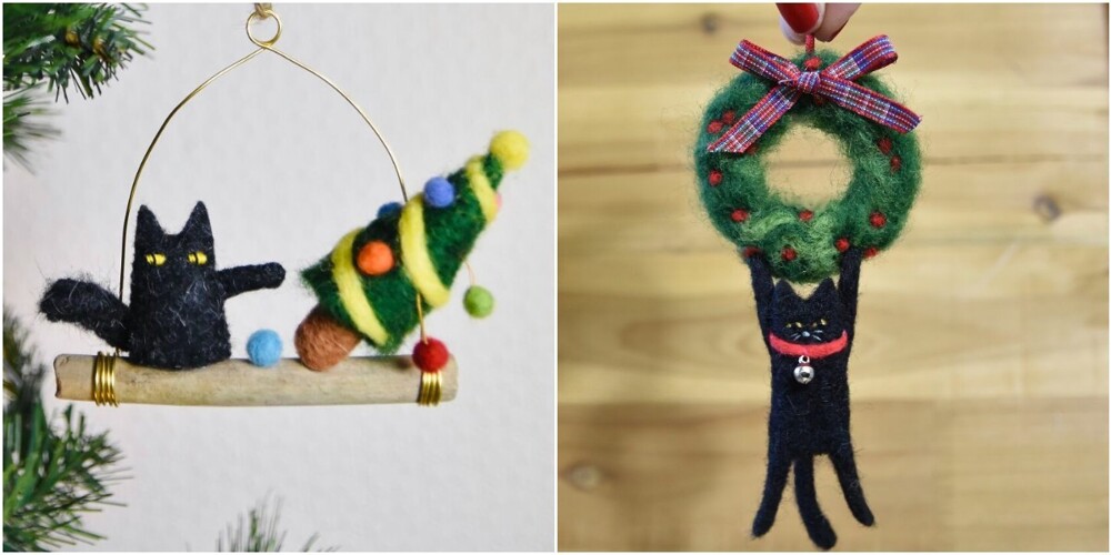 Cuteness of the day: a girl makes Christmas decorations with cats (30 photos)