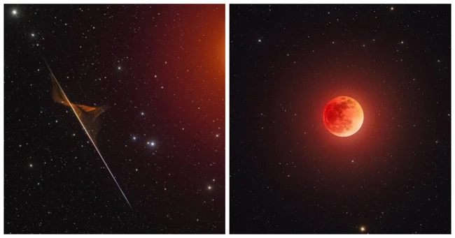 Фотограф снял метеор, пролетавший рядом с «кровавой» Луной (5 фото)