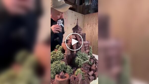 Мужчина строит архитектурные шедевры из шоколада